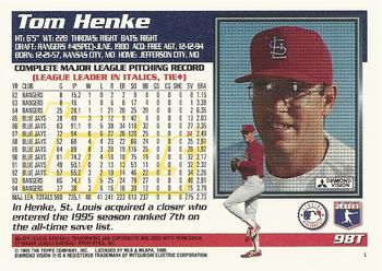 1995 Topps Traded & Rookies #98T Tom Henke Back