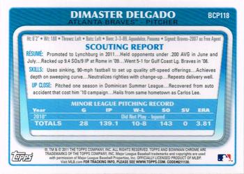 2011 Bowman Chrome - Prospects #BCP118 Dimaster Delgado Back