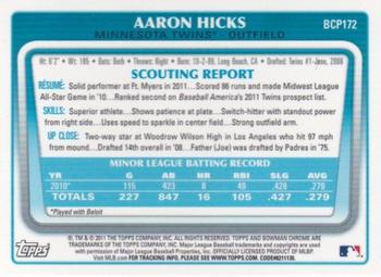 2011 Bowman Chrome - Prospects #BCP172 Aaron Hicks Back