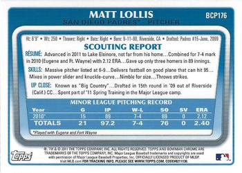 2011 Bowman Chrome - Prospects #BCP176 Matt Lollis Back