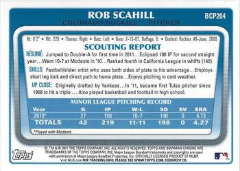 2011 Bowman Chrome - Prospects #BCP204 Rob Scahill Back