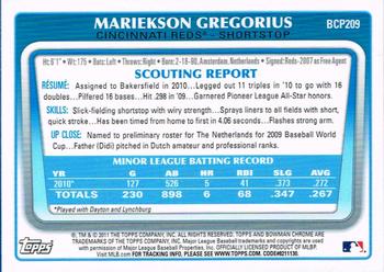 2011 Bowman Chrome - Prospects #BCP209 Mariekson Gregorious Back