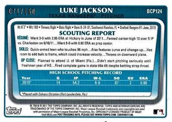 2011 Bowman Chrome - Prospects Blue Refractors #BCP124 Luke Jackson Back