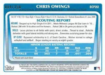 2011 Bowman Chrome - Prospects Blue Refractors #BCP202 Chris Owings Back