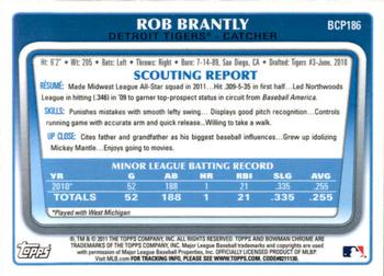2011 Bowman Chrome - Prospects Green X-Fractors #BCP186 Rob Brantly Back