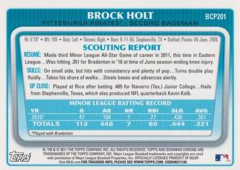 2011 Bowman Chrome - Prospects Green X-Fractors #BCP201 Brock Holt Back