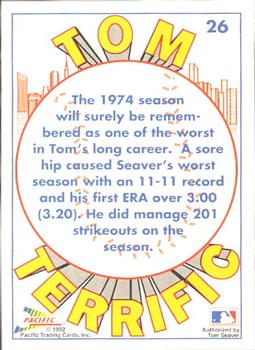 1992 Pacific Tom Seaver #26 Tom Seaver Back