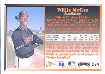 1993 Pacific Spanish #274 Willie McGee Back