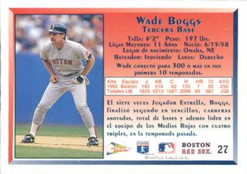 1993 Pacific Spanish #27 Wade Boggs Back