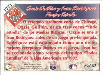 1993 Pacific Spanish - Beisbol Amigos #4 Ozzie Guillen / Ivan Rodriguez Back
