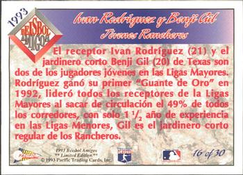 1993 Pacific Spanish - Beisbol Amigos #16 Ivan Rodriguez / Benji Gil Back