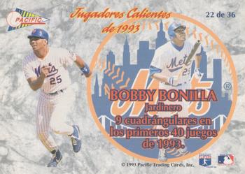1993 Pacific Spanish - Jugadores Calientes #22 Bobby Bonilla Back