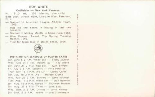 1970 New York Yankees Clinic Day Postcards #NNO Roy White Back