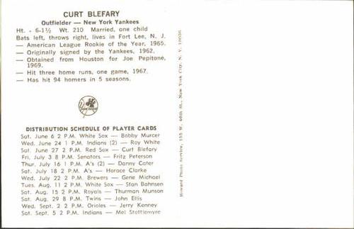1970 New York Yankees Clinic Day Postcards #NNO Curt Blefary Back