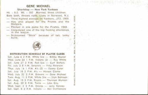 1970 New York Yankees Clinic Day Postcards #NNO Gene Michael Back