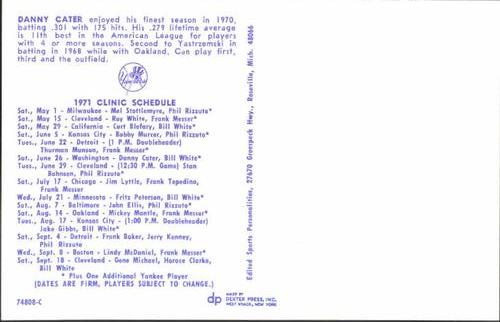 1971 New York Yankees Clinic Day Postcards #NNO Danny Cater Back