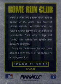 1993 Pinnacle Home Run Club #17 Frank Thomas Back