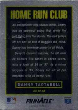 1993 Pinnacle Home Run Club #33 Danny Tartabull Back