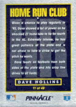 1993 Pinnacle Home Run Club #11 Dave Hollins Back
