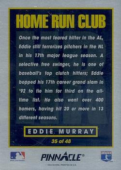 1993 Pinnacle Home Run Club #35 Eddie Murray Back