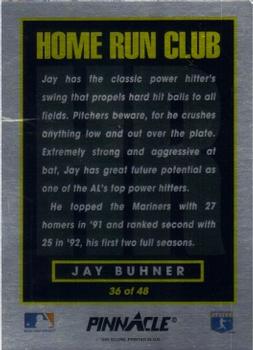 1993 Pinnacle Home Run Club #36 Jay Buhner Back