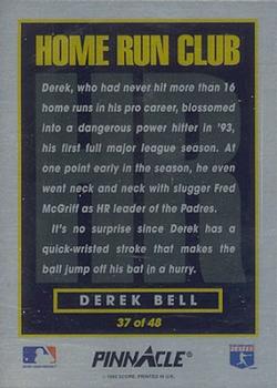 1993 Pinnacle Home Run Club #37 Derek Bell Back