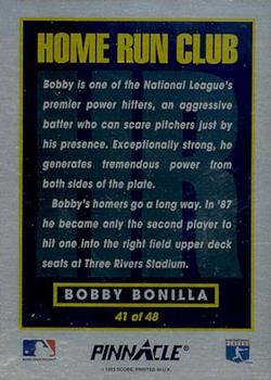 1993 Pinnacle Home Run Club #41 Bobby Bonilla Back