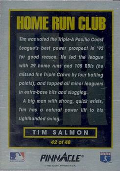 1993 Pinnacle Home Run Club #42 Tim Salmon Back
