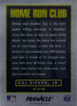 1993 Pinnacle Home Run Club #47 Cal Ripken Jr. Back