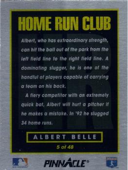 1993 Pinnacle Home Run Club #5 Albert Belle Back