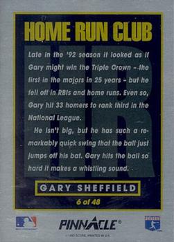 1993 Pinnacle Home Run Club #6 Gary Sheffield Back