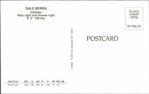 1985 TCMA New York Yankees Postcards #NYY85-24 Dale Berra Back