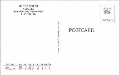 1985 TCMA New York Yankees Postcards #NYY85-32 Henry Cotto Back