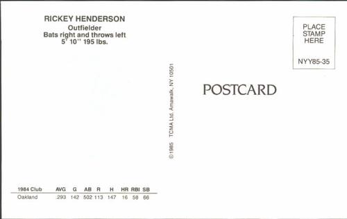 1985 TCMA New York Yankees Postcards #NYY85-35 Rickey Henderson Back