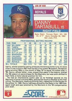 1988 Score - Glossy #106 Danny Tartabull Back