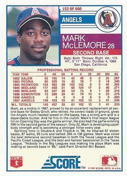 1988 Score - Glossy #152 Mark McLemore Back