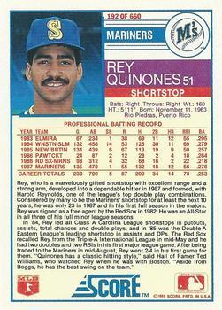 1988 Score - Glossy #192 Rey Quinones Back