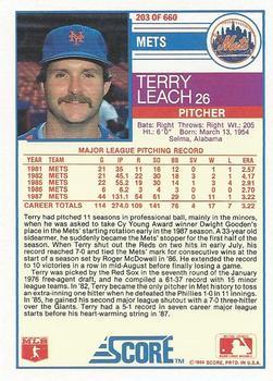 1988 Score - Glossy #203 Terry Leach Back