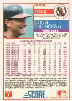 1988 Score - Glossy #239 Doug DeCinces Back