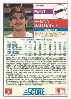 1988 Score - Glossy #25 Benny Santiago Back