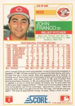 1988 Score - Glossy #535 John Franco Back