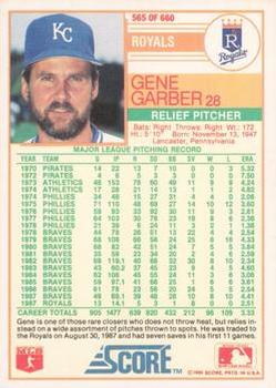 1988 Score - Glossy #565 Gene Garber Back