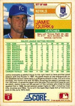 1988 Score - Glossy #577 Jamie Quirk Back