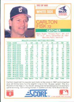 1988 Score - Glossy #592 Carlton Fisk Back
