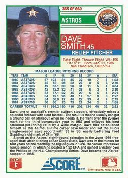 1988 Score - Glossy #365 Dave Smith Back