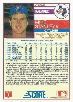 1988 Score - Glossy #47 Mike Stanley Back