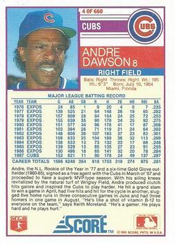1988 Score - Glossy #4 Andre Dawson Back