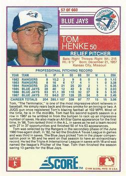 1988 Score - Glossy #57 Tom Henke Back