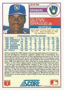 1988 Score - Glossy #59 Glenn Braggs Back
