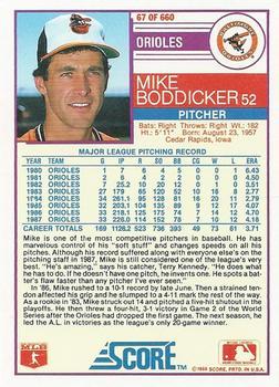 1988 Score - Glossy #67 Mike Boddicker Back